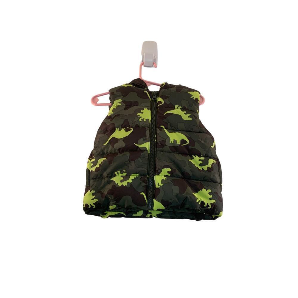 MEMBER’S MARK Boy’s Camo Dinosaur Full Zip Hooded Puffer Vest / Size: 12 Months